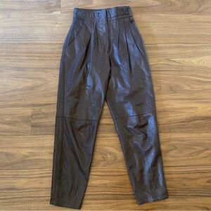 Elegant Brown Leather Women's Trousers